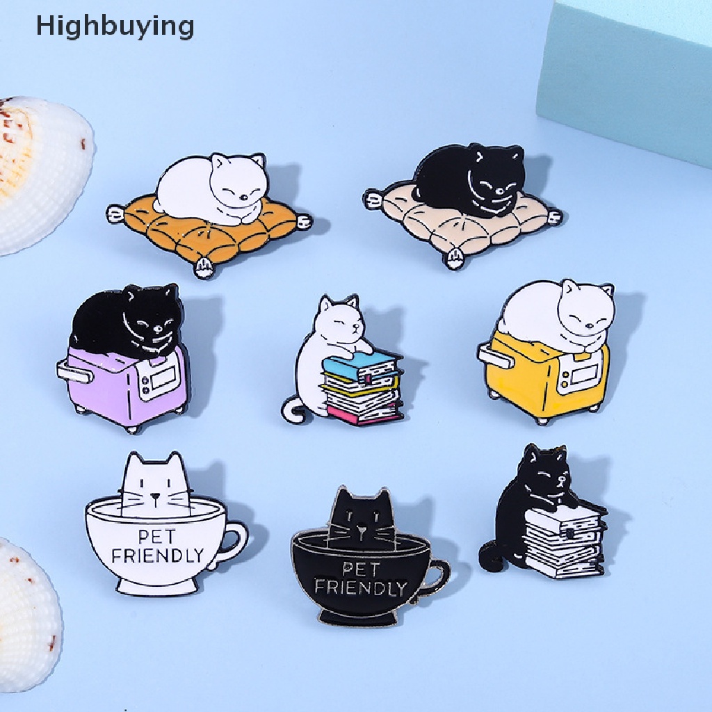 Hbid Bros Pin Enamel Bentuk Kartun Kucing Hitam Putih Untuk Aksesoris Tas Ransel / Topi / Jaket