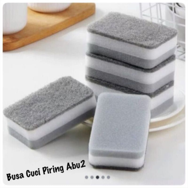 Busa Cuci piring abu dan kuning Dua Sisi Double Magic Dishwash Sponge JKT