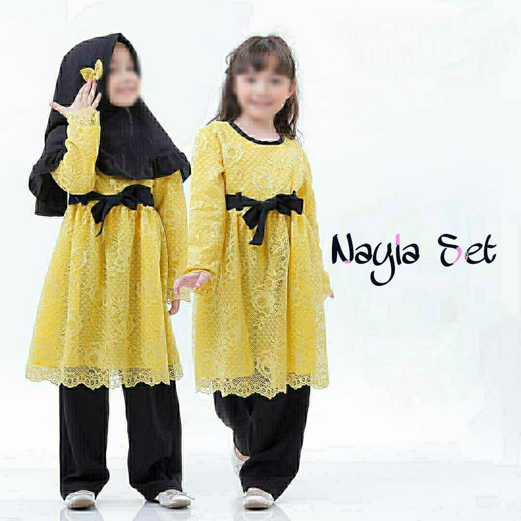 Setelan Lebaran Anak Perempuan 2024  NAYLA SET KIDS  Bahan Kain MOSSCRAPE MIX BRUKAT All Size USIA  