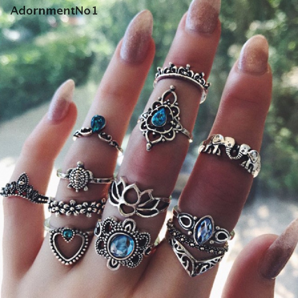 (AdornmentNo1) 13pcs / Set Cincin Aneka Desain Gaya Punk Untuk Wanita