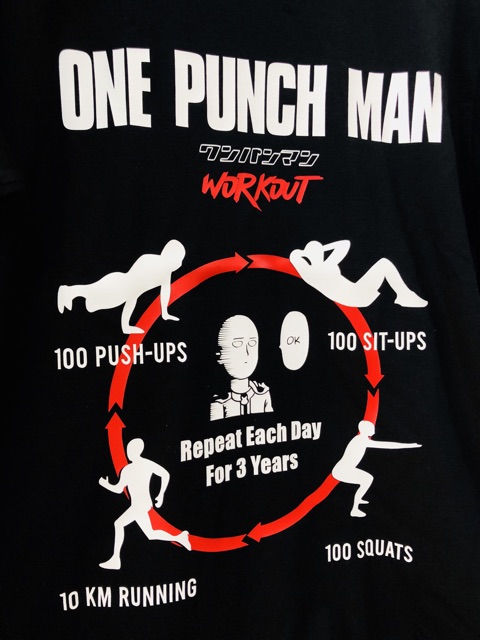 Kaos Saitama Workout One Punch Man Black