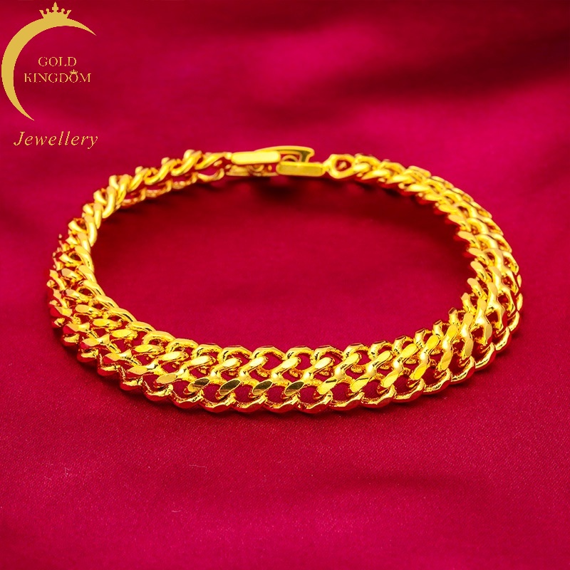 Gelang Tangan Lapis Emas Asli Kadar 375 Model Kelabang Gaya Minimalis Untuk Pasangan / Pria / Wanita