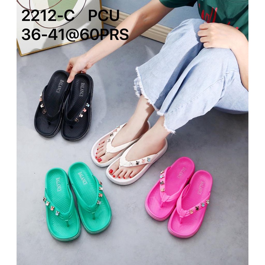 PVC Sandal Jepit Wanita Bangkok Slipper Super Soft Elastic Bahan Rubber Empuk Non-Slip Motif Kelinci Balance