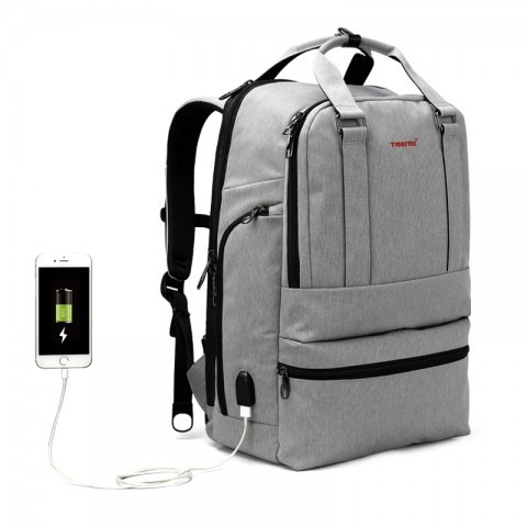 Tas Ransel Original TIGERNU PREMIUM T-B3243 - 15.6Inch Leisure AntiTheft with USB Charging Port Grey