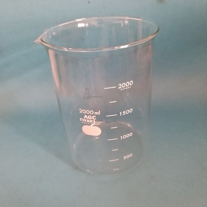 BEAKER GLASS 2000ML IWAKI PYREX GELAS KIMIA PIALA 2000 ML 2 LT LITER Original Lab