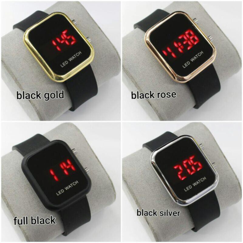 JAM TANGAN WANITA Pria KEKINIAN LED SQUARE WATCH DIGITAL STRAP RUBBER LD16