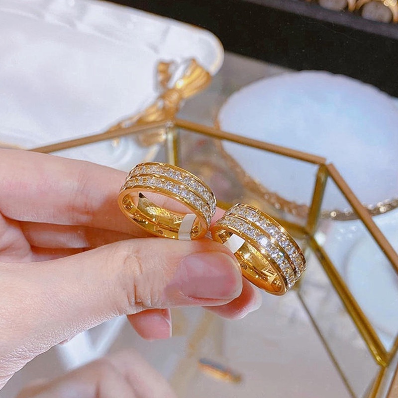 Cincin Titanium Anti Karat Cincin Berlian Anti Karat Gaya Vintage Cincin Warna Emas Tidak&lt;Unk&gt; Perhiasan Untuk Wanita