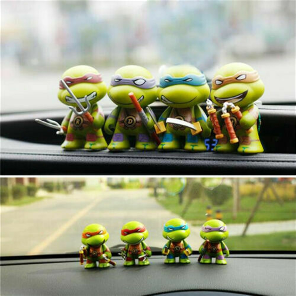 Set 4pcs Remaja Mutan Ninja Kura Pertempuran Shell TMNT Sendi Bergerak Action Figure Mainan Dekorasi Mobil