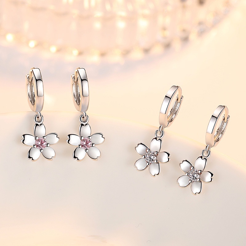 Anting Perak 925 Wanita Bunga-bunga kecil yang lucu Perhiasan Fashion/Subang Telinga anting perempuan