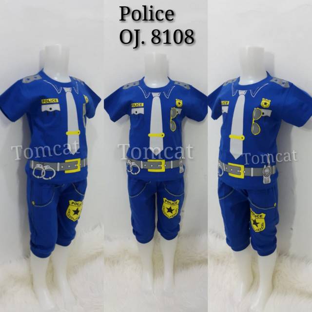 Baju Stelan Anak Profesi Polisi Biru Setelan Panjang Joger Cowok Laki