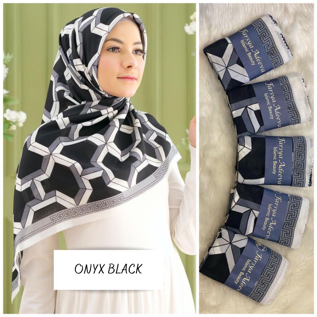 COD PROMO DENAY KW HIJAB SEGIEMPAT VOAL MOTIF / JILBAB DEENAY KW MOTIF TERMURAH-ONYX BLACK