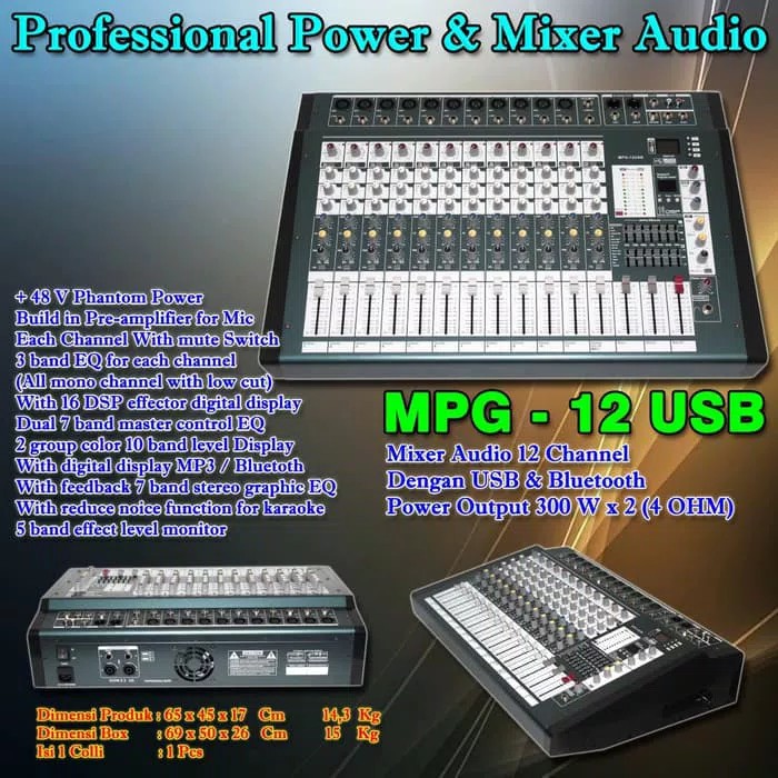 Power Mixer Audio Hurley MPG-12 USB BLUETOOTH (12 Channel)