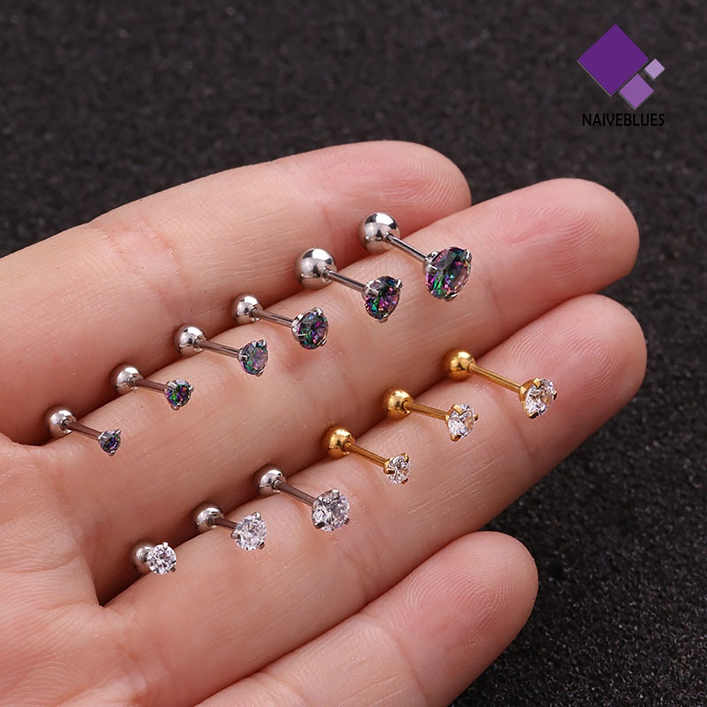 1pc Anting Stud Cubic Zirconia Shiny Warna-Warni Untuk Wanita