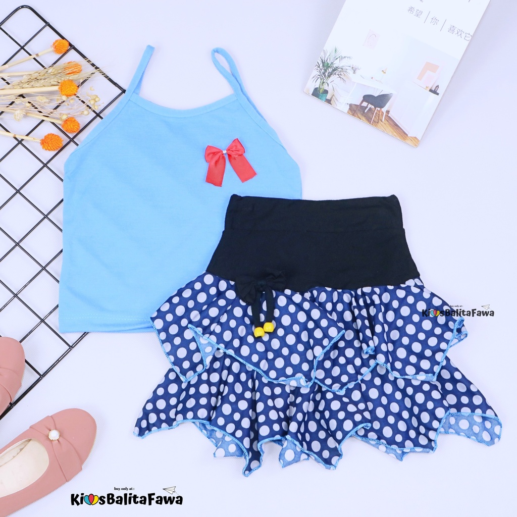 Setelan Mixed Lova uk 1-2 Tahun / Baju Anak Perempuan Motif Tanktop Rok Mini Skirt Cewek Atasan Kensi