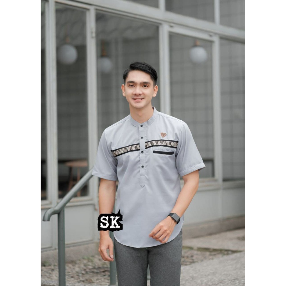 Baju Koko Kurta Lengan Pendek List FF Bahan Katun Premium