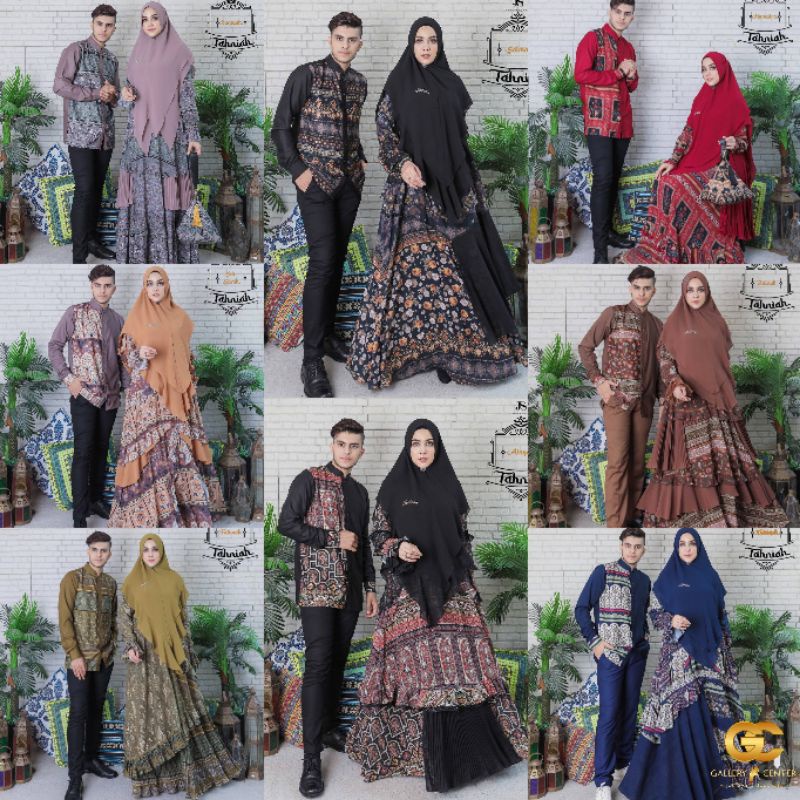 TAHNIAH SERIES COUPLE Original By Jawhara Syari. Fatimah Aisyah Salma Siti Sarah Daniyah Wardah Khadijah Zainab Humaira Azzahra. Gamis set premium 5 in 1 dapat gamis khimat scarf masker bag exclusive couple mom n dad super elegan mevvah must have it