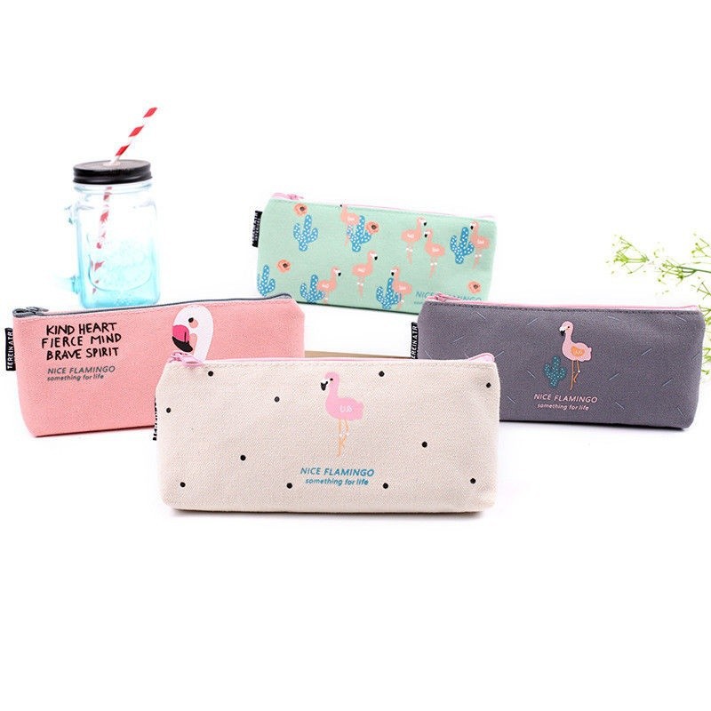 Tempat Alat Tulis Karakter Burung FLAMINGO / Tempat Pensil Motif Flamingo / Stationary Bag Flamingo