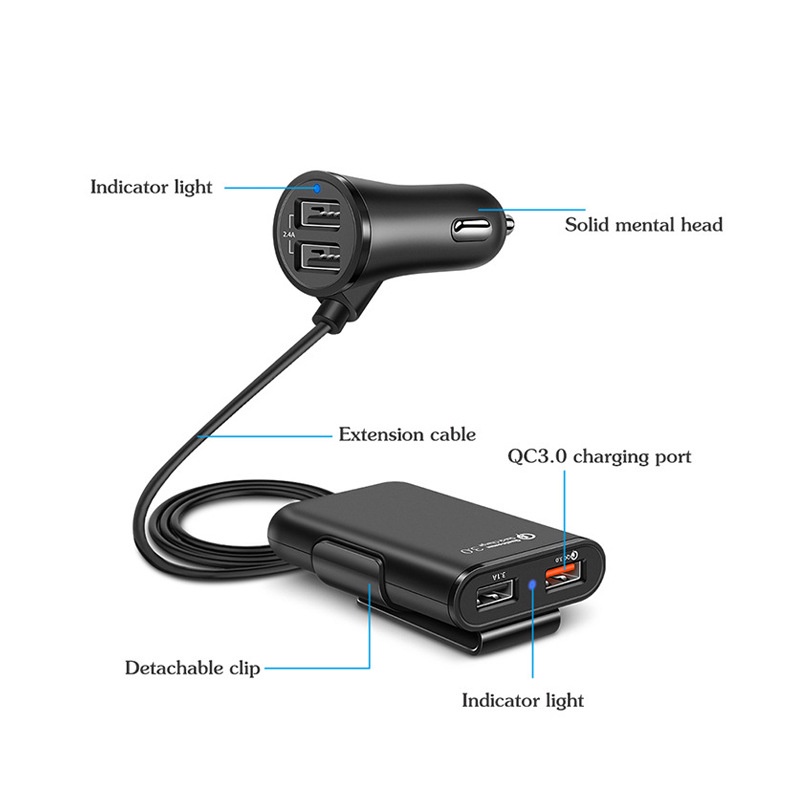 Charger Mobil Fast Charging Adaptor 4 PORT USB 3,1A 1,8M