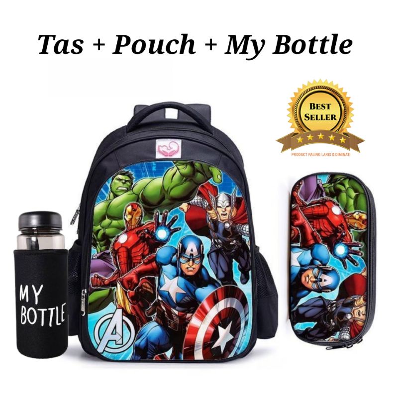 Tas Sekolah Tas Backapck Karakter Printing Anak Laki Laki Free My Bottle dan Pouch Pensil