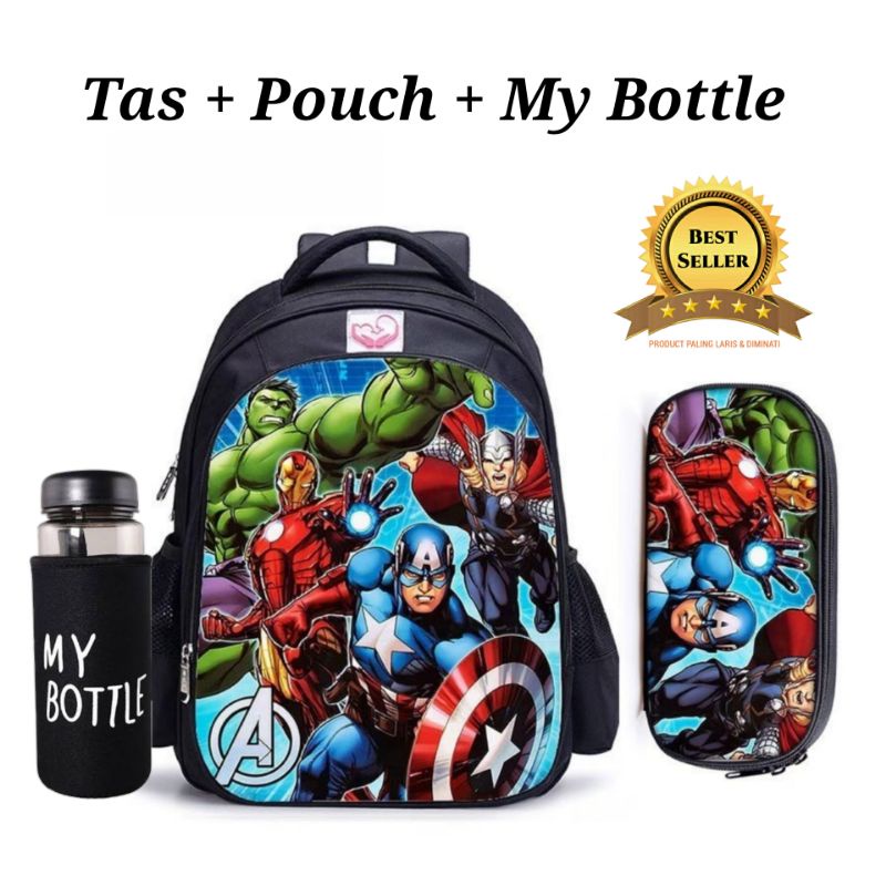 Tas Sekolah Tas Backapck Karakter Printing Anak Laki Laki Free My Bottle dan Pouch Pensil