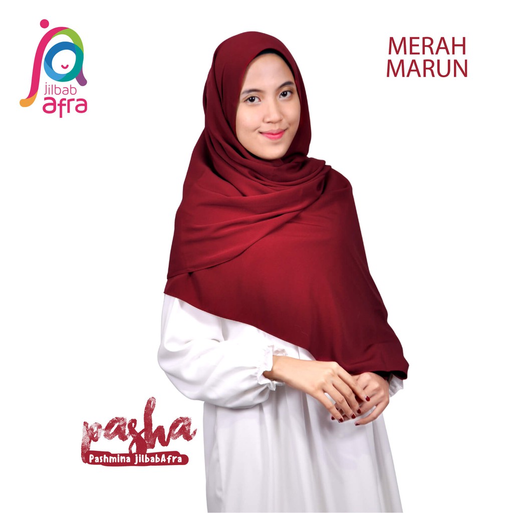 Jilbab Pashmina Pasha Merah Marun - Kerudung Pashmina Jilbab Afra - Bahan Wolfis, Lembut &amp; Adem