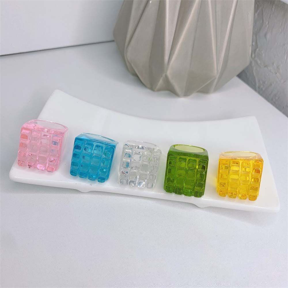 Needway  Cute Resin Ring Trendy Acrylic Transparent Finger Rings Korean Personality Funny Square Girls Lattice Fashion Jewelry/Multicolor