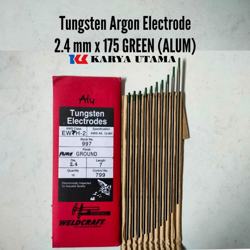 Tungsten Electrode Alumunium 2.4 mm WELDCRAFT isi 10 pcs Jarum Las Argon Alumunium