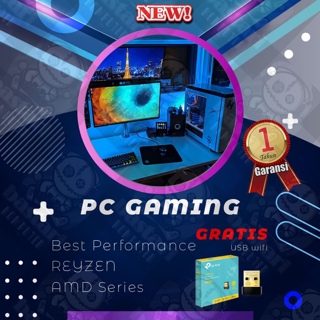 PAKET LENGKAP PC GAMING AMD Ryzen 3 3200G SSD RAM 8GB Monitor Led 24 inch