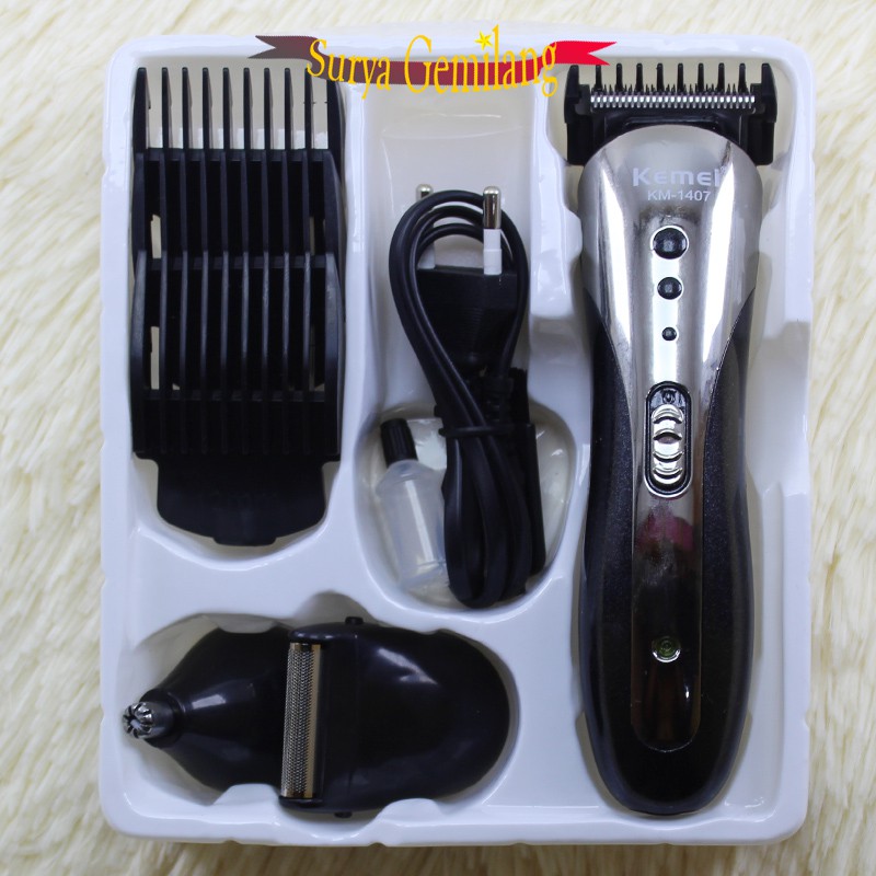 KM-1407 KEMEI Alat Cukur Elektrik Multifungsi - Bisa dicharge - HAIR CLIPPER - Cukur Rambu Jenggot