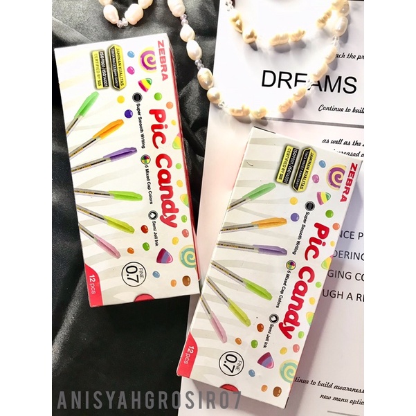 

(1 PACK) BEST SELLER Pulpen Bulpen Bolpoin Pic Candy Zebra semi gel hitam 0.7mm/ Pulpen tulis Pic Candy