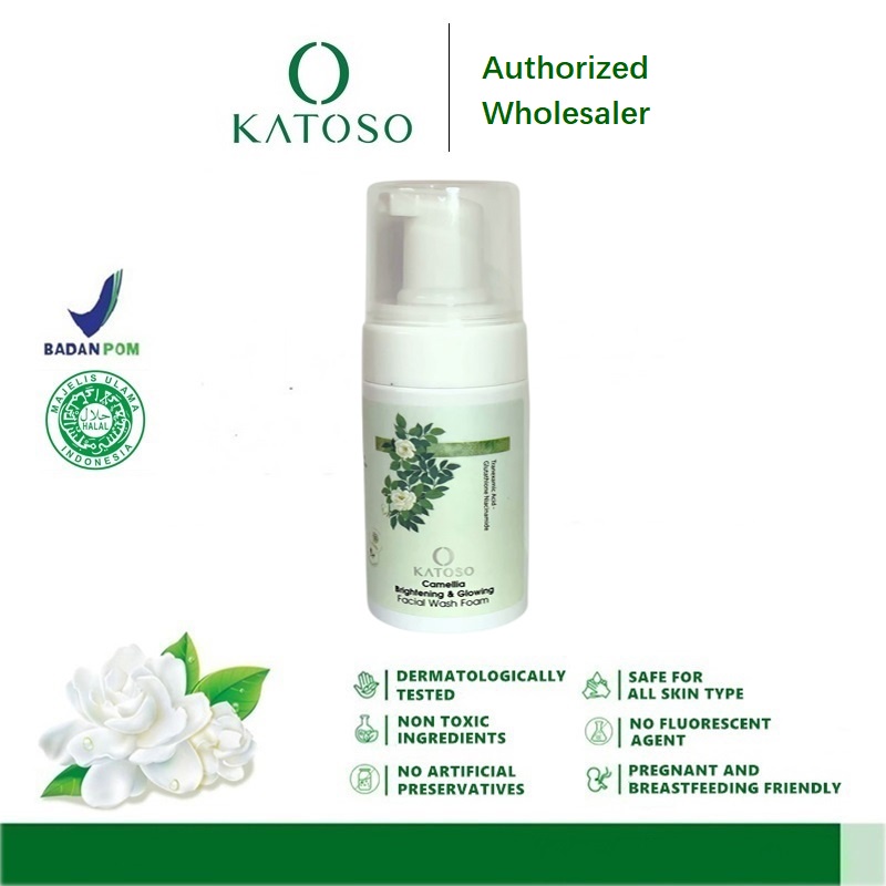 (BPOM) Katoso Camellia Deep Cleaning Brightening &amp; Glowing Whitening Facial Wash Foam Cleanser Wajah Centella Aloe Niacinamide Removal 100ML