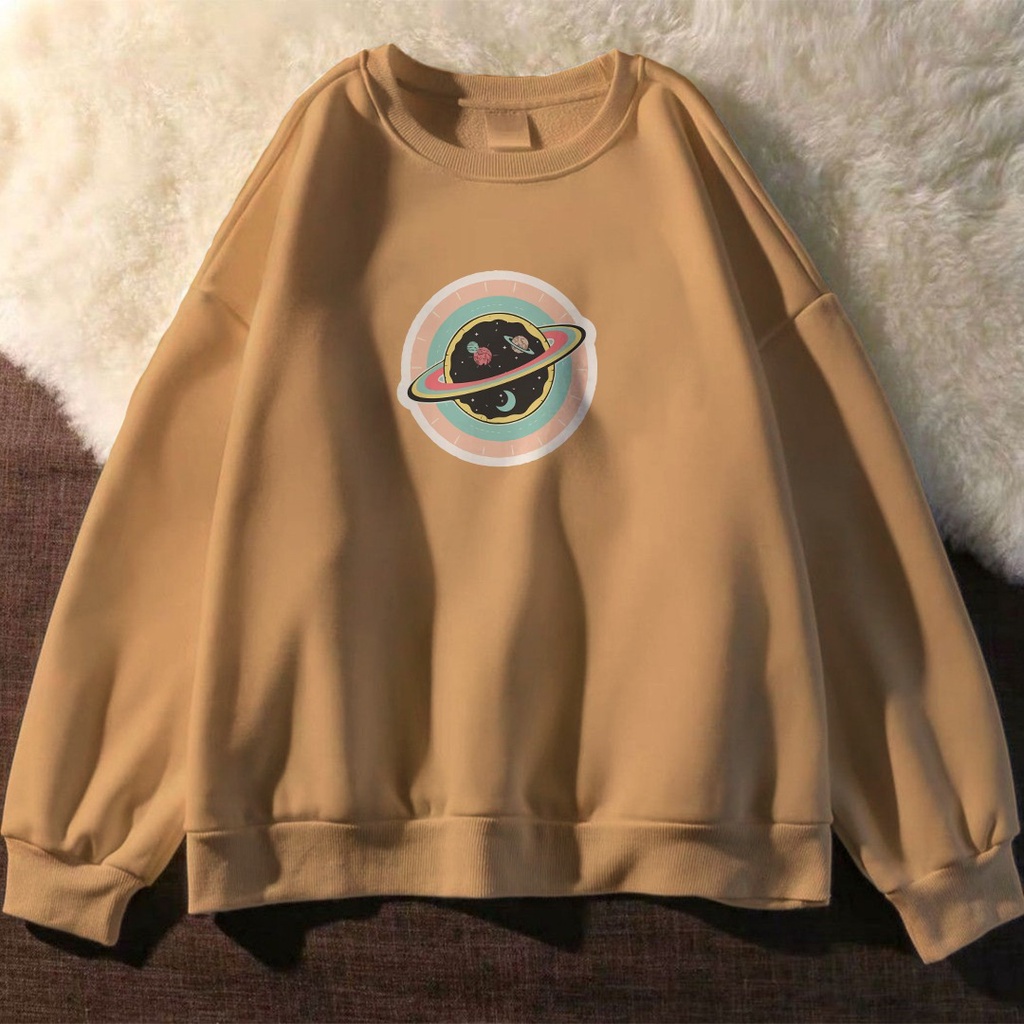 UNIVERSE ON CIRCLE SWEATER UNISEX - CREWNECK FLEECE TEBAL TERLARIS