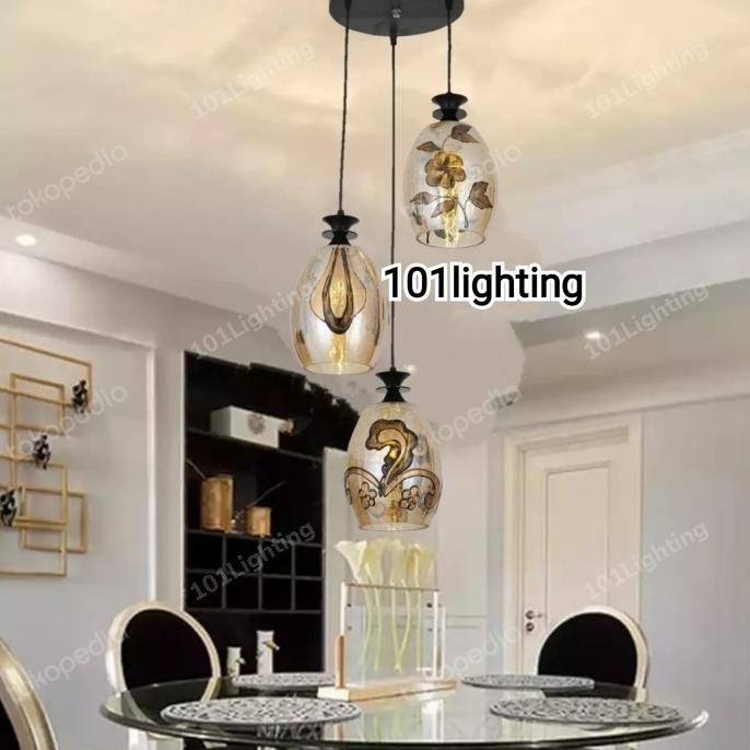 monggo] Lampu Gantung Kristal Minimalis Dekorasi Meja Makan 2764-3 Lampu