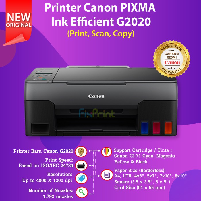 Printer Pixma Canon G2020 G-2020 G 2020 Printer Multifungsi Print Scan Copy Tinta GI71 Penerus G2010