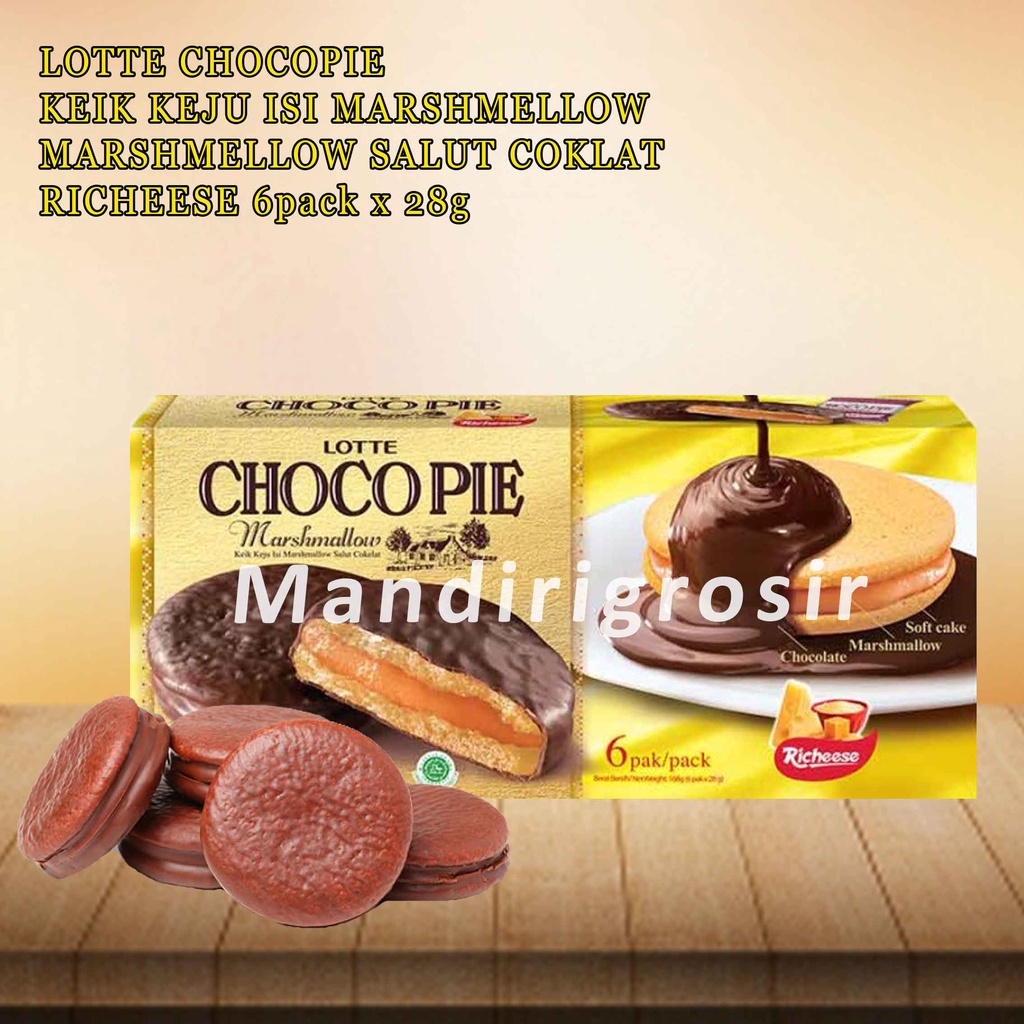 Marshmellow Richeese * Lotte Chocopie Marshmellow * Keik Keju Salut Coklat * Isi 6 pack