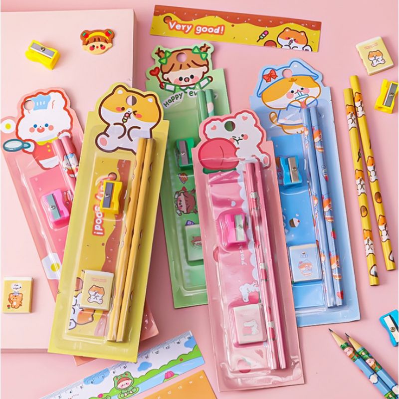 

SET ALAT TULIS 5IN1 / SOUVENIR PERLENGKAPAN ANAK SEKOLAH / SOUVENIR ULTAH DLL mini stationary set 5in1 / set alat tulis sekolah / perlengkapan sekolah