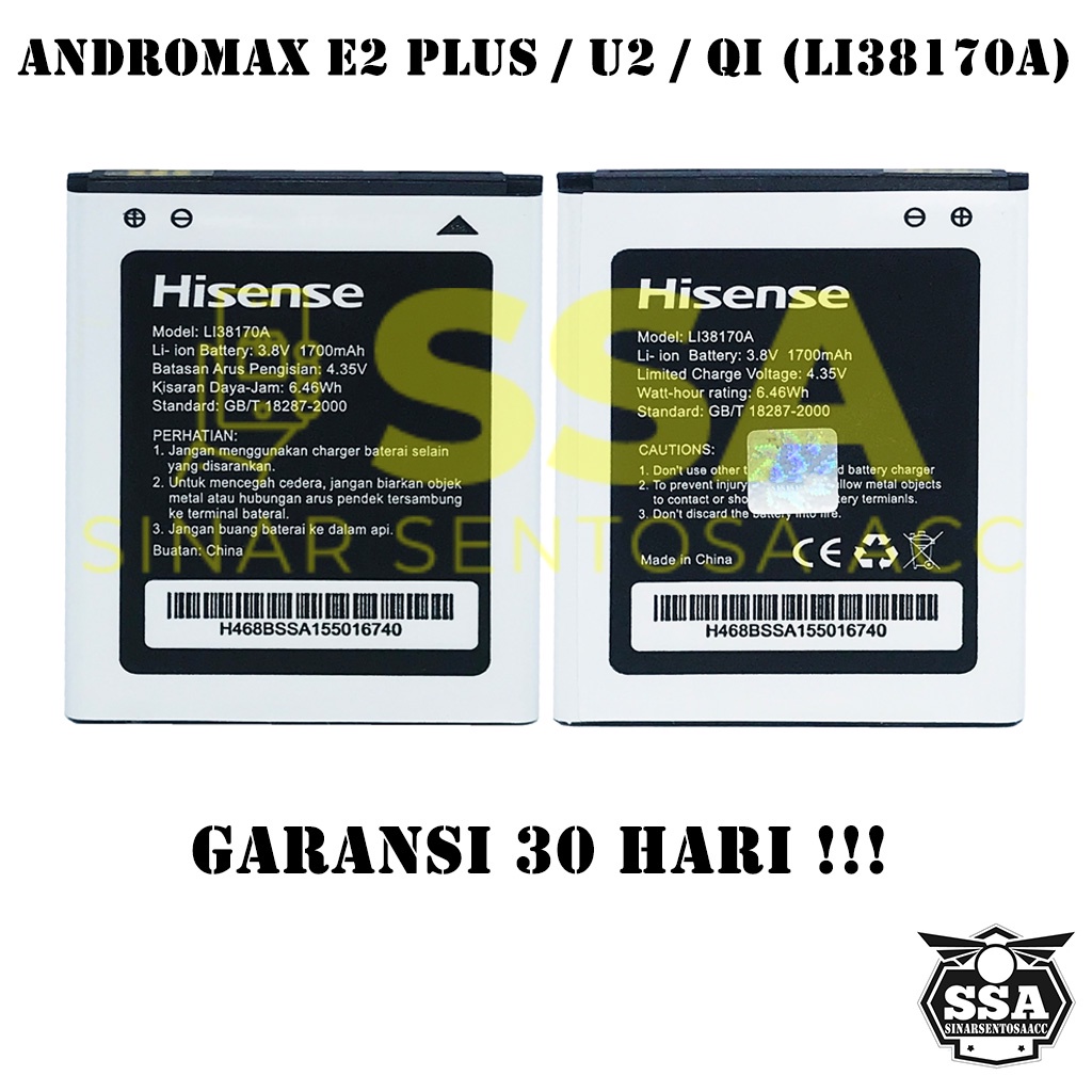 Baterai Original Smartfren Andromax E2+ E2 Plus Qi U2 LI38170A LI38190 B16C2G LI37150A OEM Batre Batrai Batrei Battery Ori HP Batu Batere Garansi Murah Awet