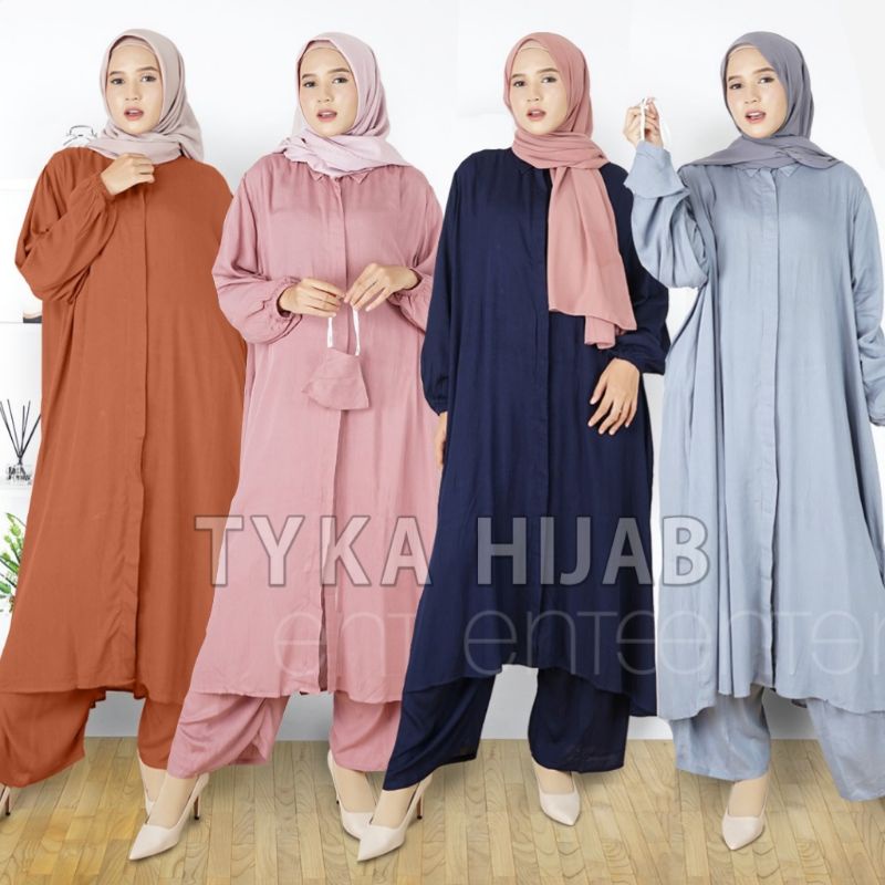 One Set Midi LD 136 XXXL Tunik Jumbo Polos Setelan Wanita Rayon Oneset Tunik Big Size Pajamas Setcel