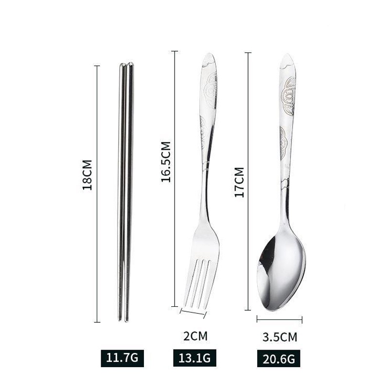 3Pcs Fork Spoon Chopsticks Dinnerware Travel Cutlery Set Portable Tableware Set