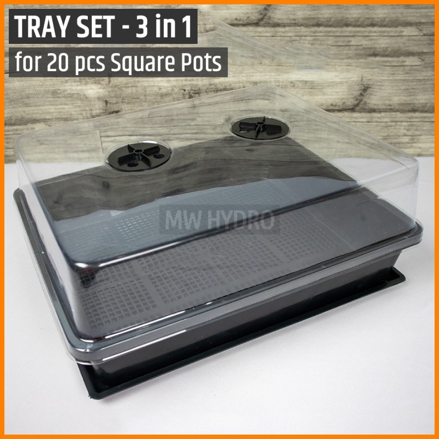 Tray + Base + Cover (3 in 1) for 20 pcs 7cm Square Pot / Pot Kotak