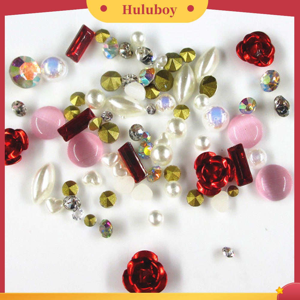 Huluboy Huluboy♡ Bunga Mawar 3D Dengan Mutiara Imitasi Untuk Dekorasi Manicure