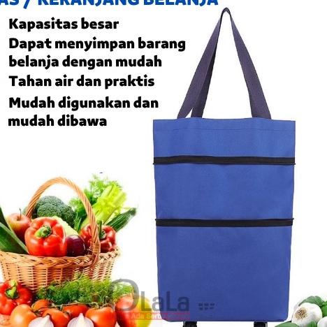 Motif Terkini Tas Kantong Keranjang Troli Tas Belanja Lipat Roda Serbaguna Foldable Shoping Trolley 
