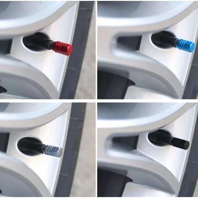 Tutup Pentil Ban Alumunium Besi Mobil Motor Sepeda Warna 1 set 4 pcs Tire Valve Cap Metalik