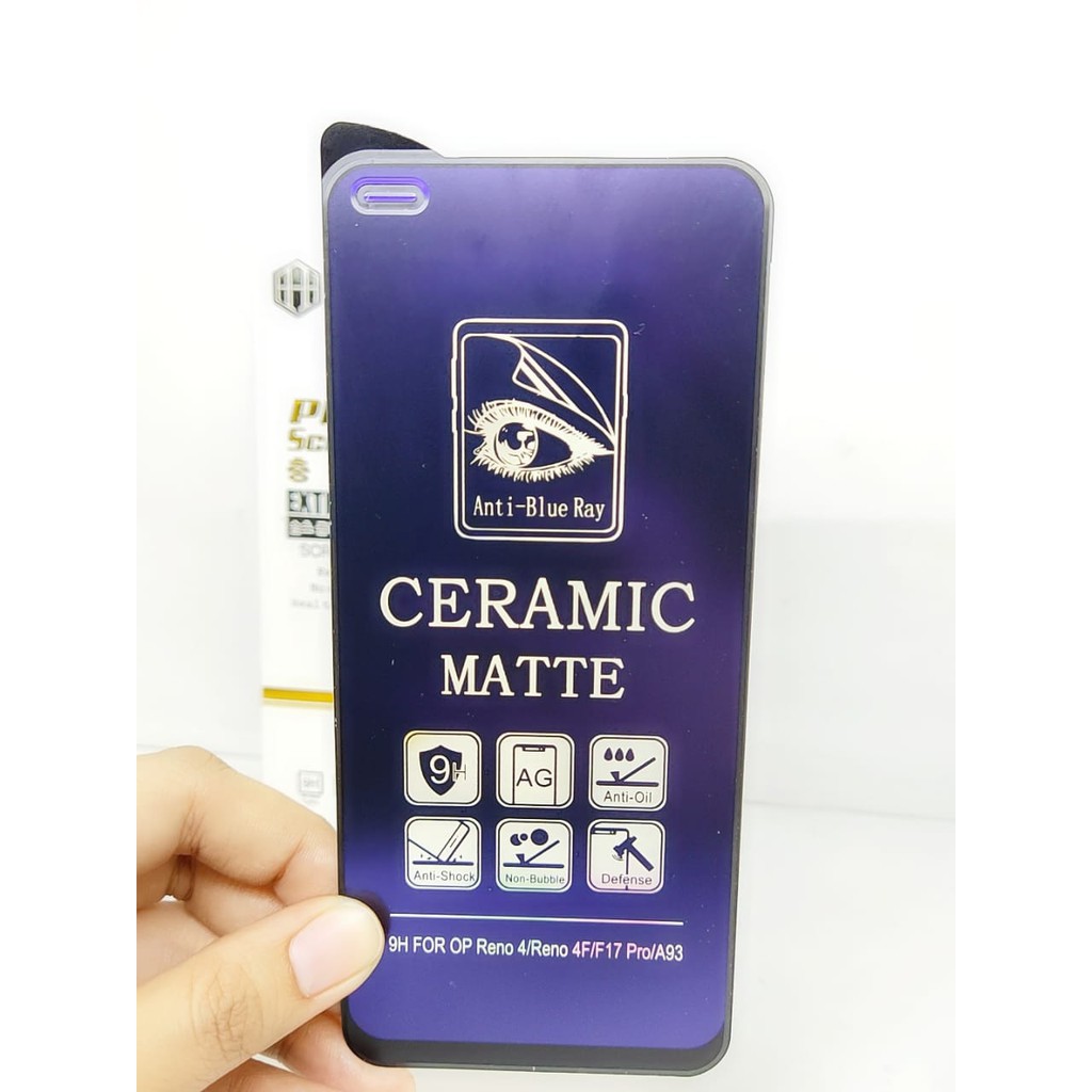 Ceramic MATTE Anti Blue Oppo Reno 4F 6.43 Inchi Anti Gores Glare F17 Pro Full Layar No Sidik Jari