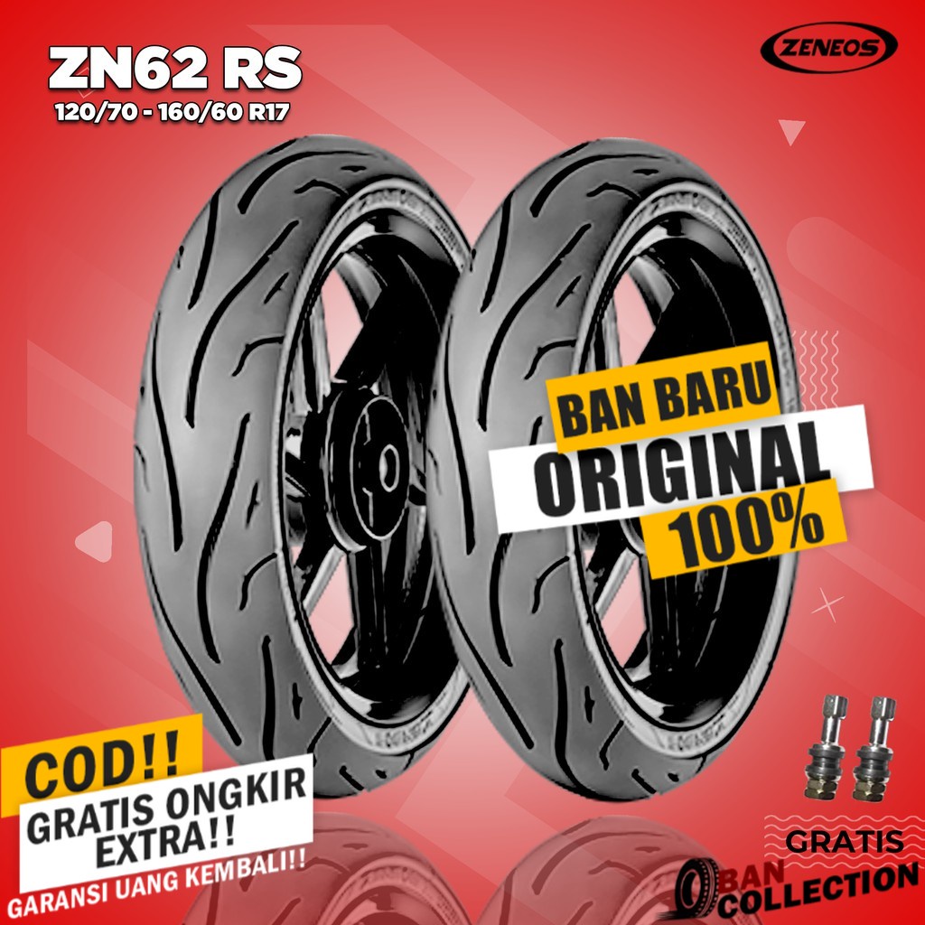 Paket Ban Motor MOGE (Motor Batangan) // ZENEOS ZN62 120/70 - 160/60 RACING SPORT Ring 17 Tubeless b