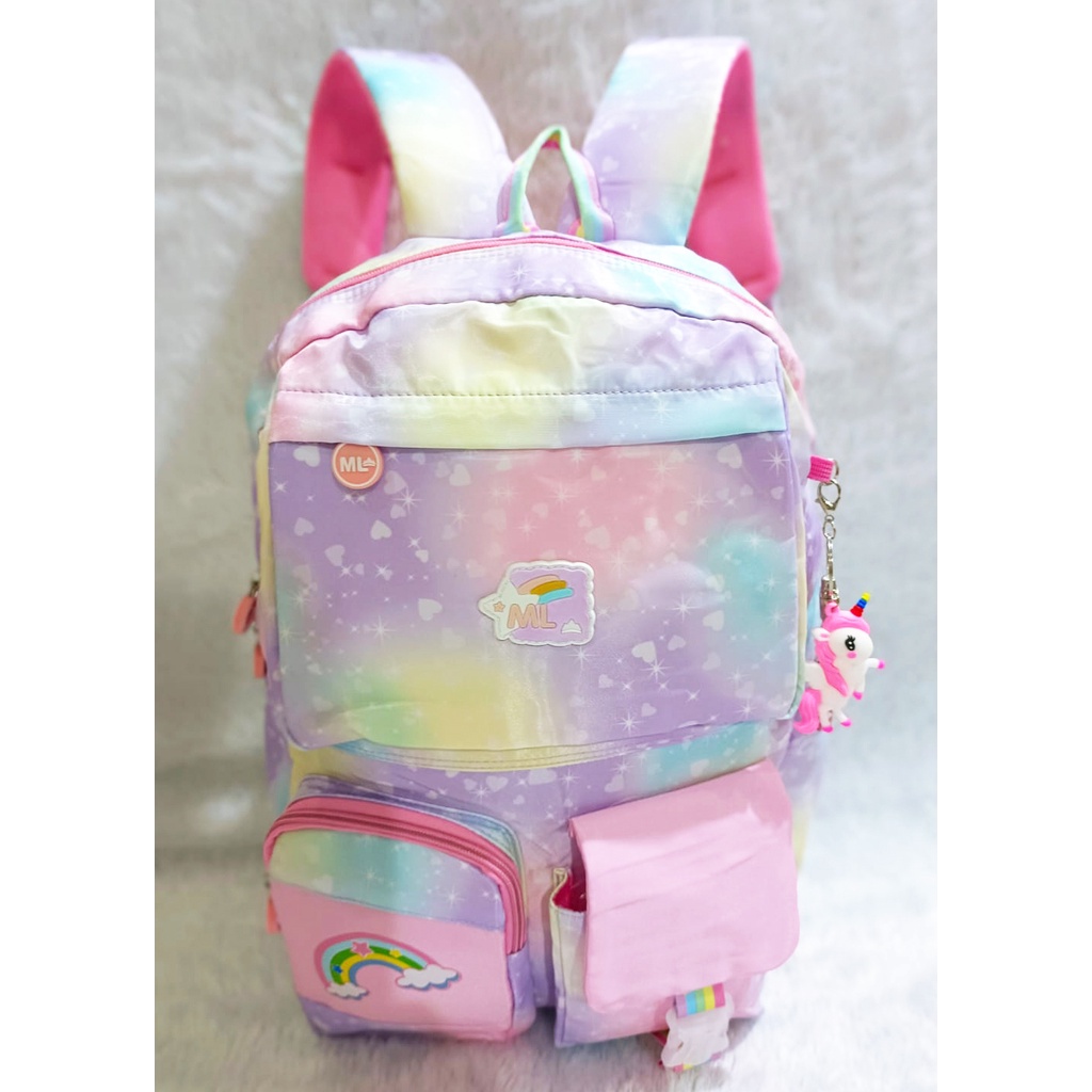 RANSEL / BACKPACK TAS Anak Sekolah SD / SMP / REMAJA MODEL MASA KINI Motif Rainbow PELANG KANTUNG TUTP IMPORT