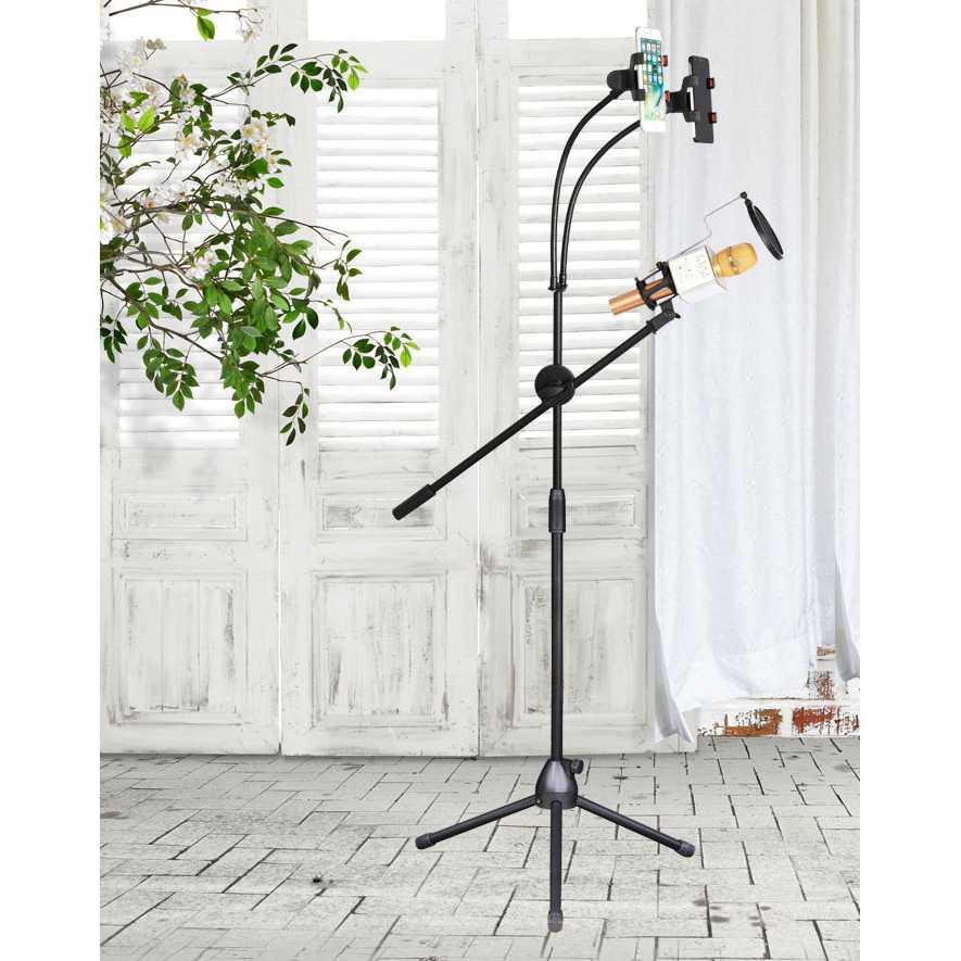 TaffSTUDIO Microphone Standing Tripod with 2 x Smartphone Holder NB-03 ( Al-Yusi )