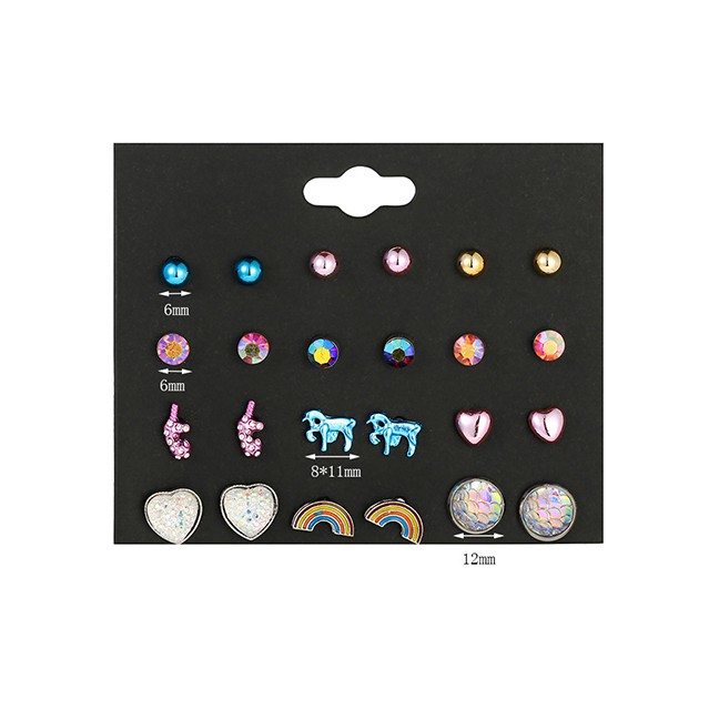 LRC Anting Set  Fashion Color Artificial pearl Rainbow Fish Scale Unicorn Earring Set D42523