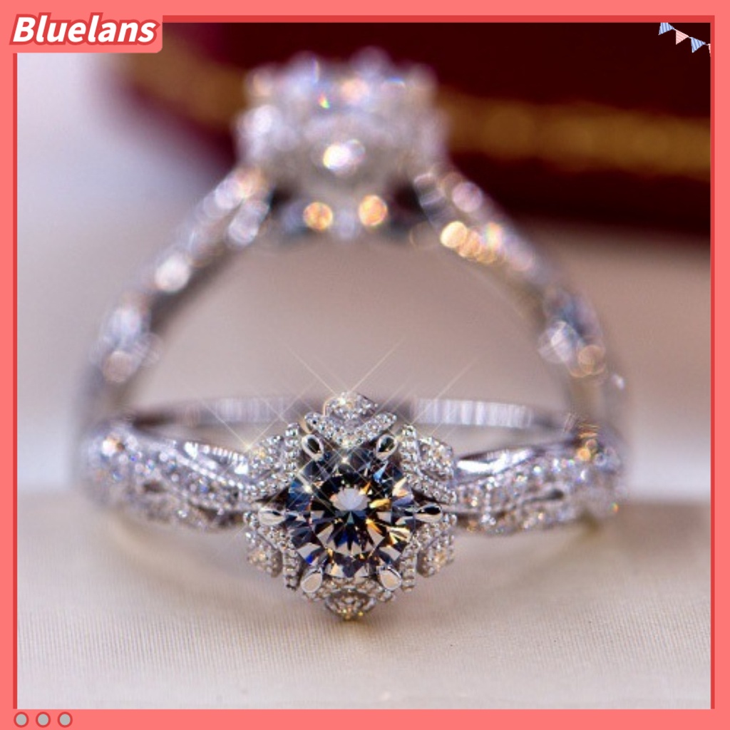 Bluelans Cincin Wanita Bentuk Bunga Aksen Berlian Imitasi Untuk Hadiah Valentine