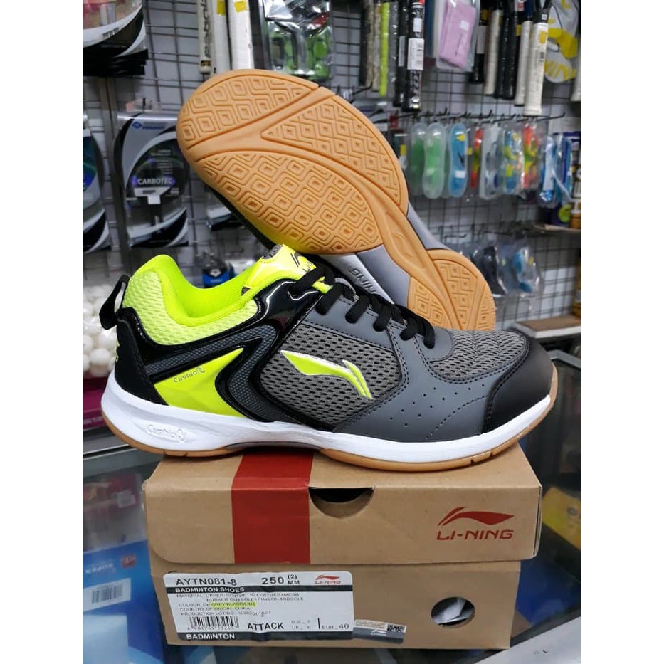 SEPATU BADMINTON LINING ATTACK - JUNIOR - DARK GREY BLACK LIME - ORI